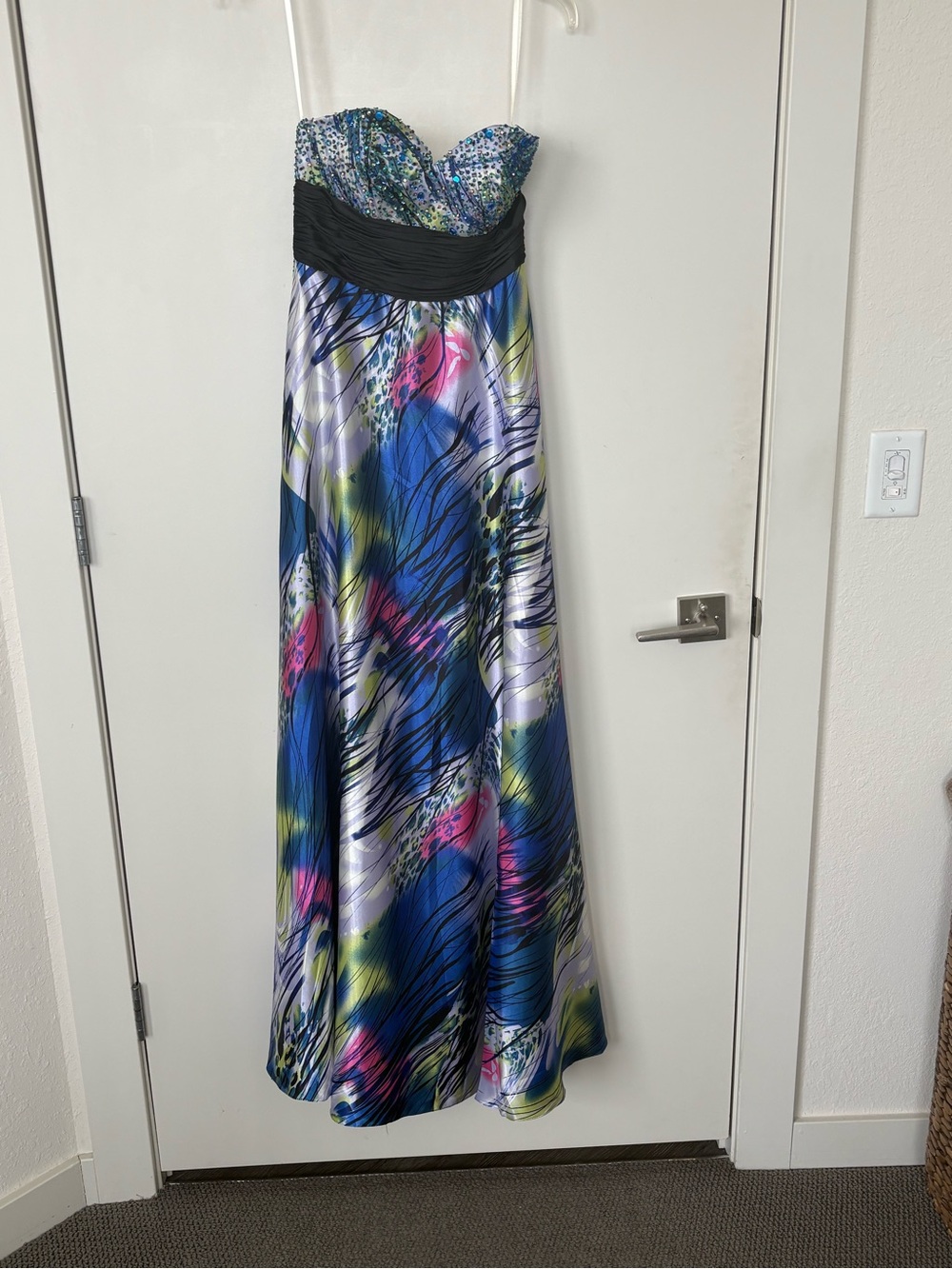 Cache Strapless Evening Gown in Blue, Pink, Green, Black